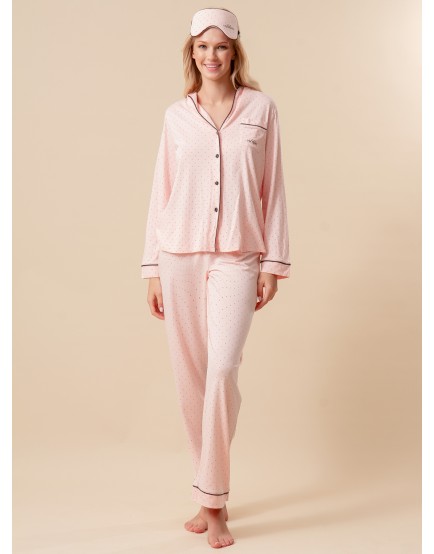 Пижама домашняя розовая с длинным рукавом и брюками