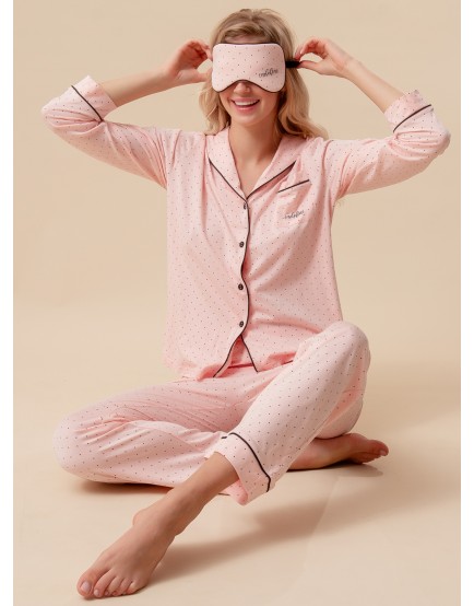 Пижама домашняя розовая с длинным рукавом и брюками