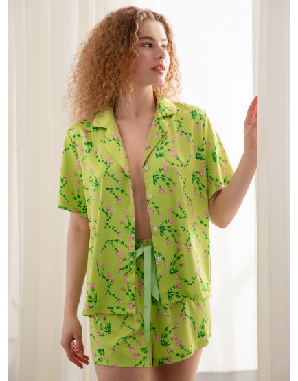 Зеленая бамбуковая пижама с принтом