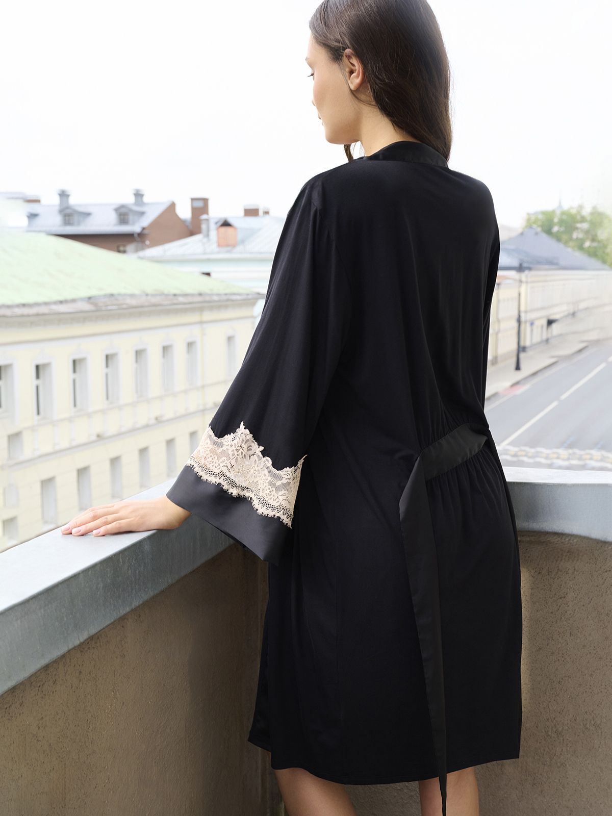  шелковый халат с кружевом женский (арт. 5234syc), 5234SYC